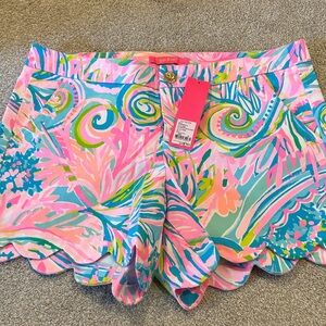 Lilly Pulitzer Pink and Blue Buttercup Shorts carnivale coral